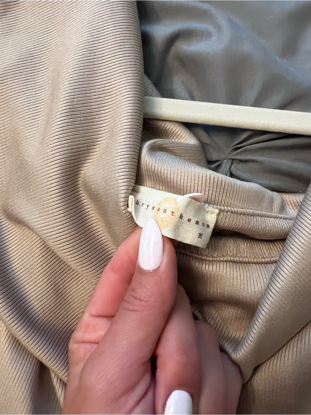 Satin One-Shoulder Long Sleeve Bodysuit - Taupe - Picture 3 of 3